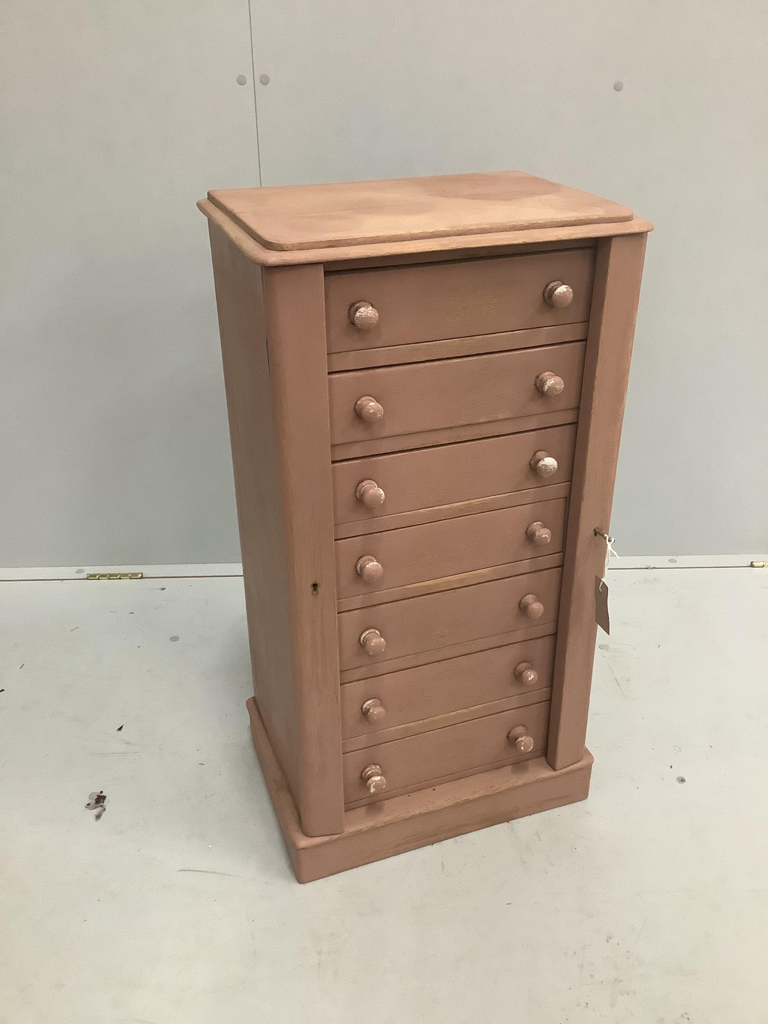 An Edwardian painted beech Wellington chest, width 43cm, height 84cm